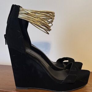 Charlotte Russe Black and Gold Wedge Heels